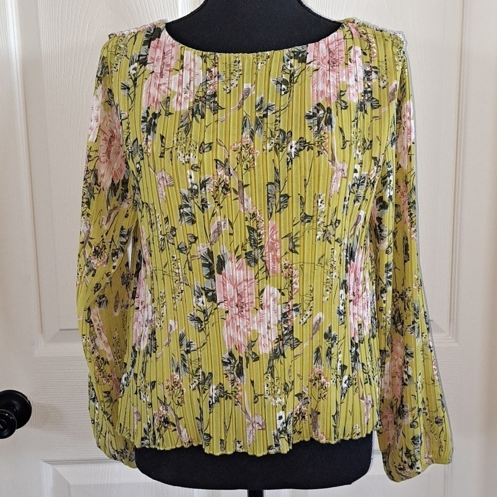 RD + KOKO Floral Print Pleated Long Sleeve Boho Blouse Lightweight Dressy Top
